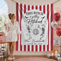 Custom Witchy Halloween Bachelorette Silk Banner with Skeleton Disco Design, Personalized Name & Date for Spooky Party Backdrop