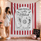 Custom Witchy Halloween Bachelorette Silk Banner with Skeleton Disco Design, Personalized Name & Date for Spooky Party Backdrop