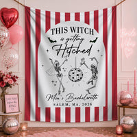 Custom Witchy Halloween Bachelorette Silk Banner with Skeleton Disco Design, Personalized Name & Date for Spooky Party Backdrop