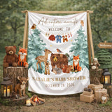 Custom Woodland Baby Shower Silk Banner with Animal Design, Adventure Awaits Quote, Personalized Name & Date for Baby Gift