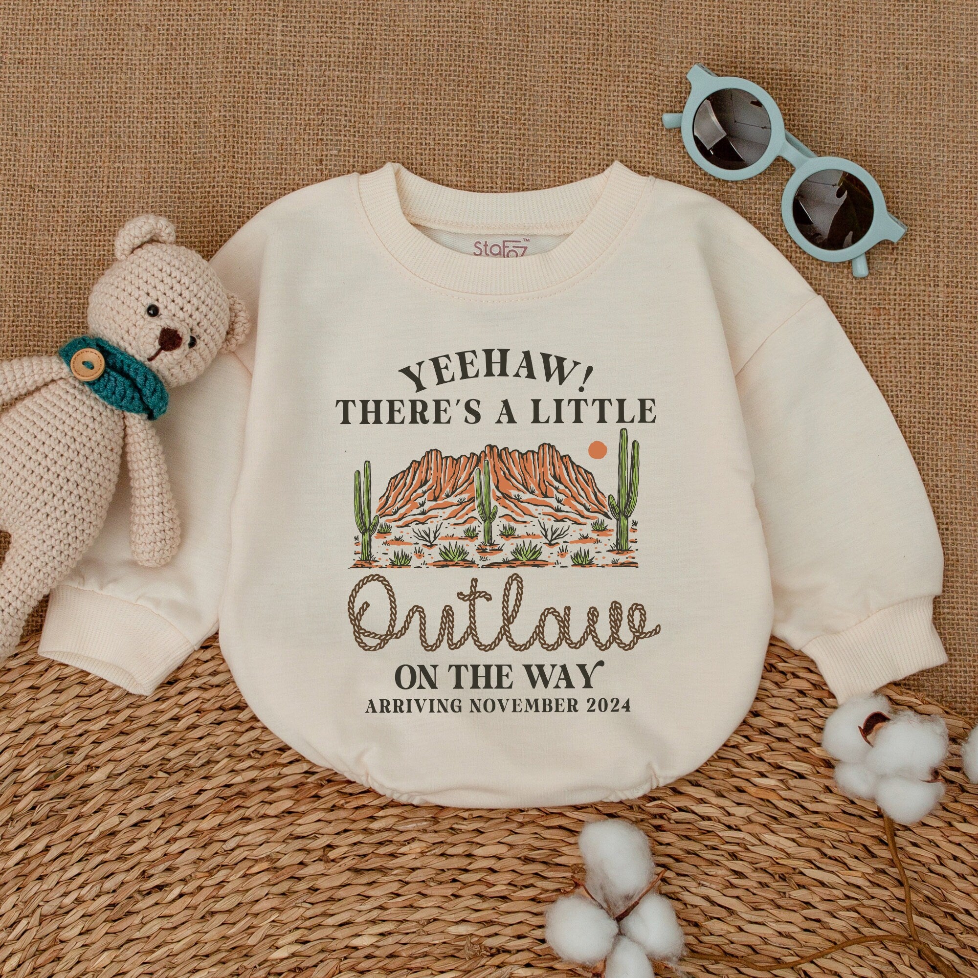 Custom Yeehaw Little Outlaw Baby Romper Western Theme Boho Country Bodysuit Soft Cotton Newborn Gift Personalized November 2024