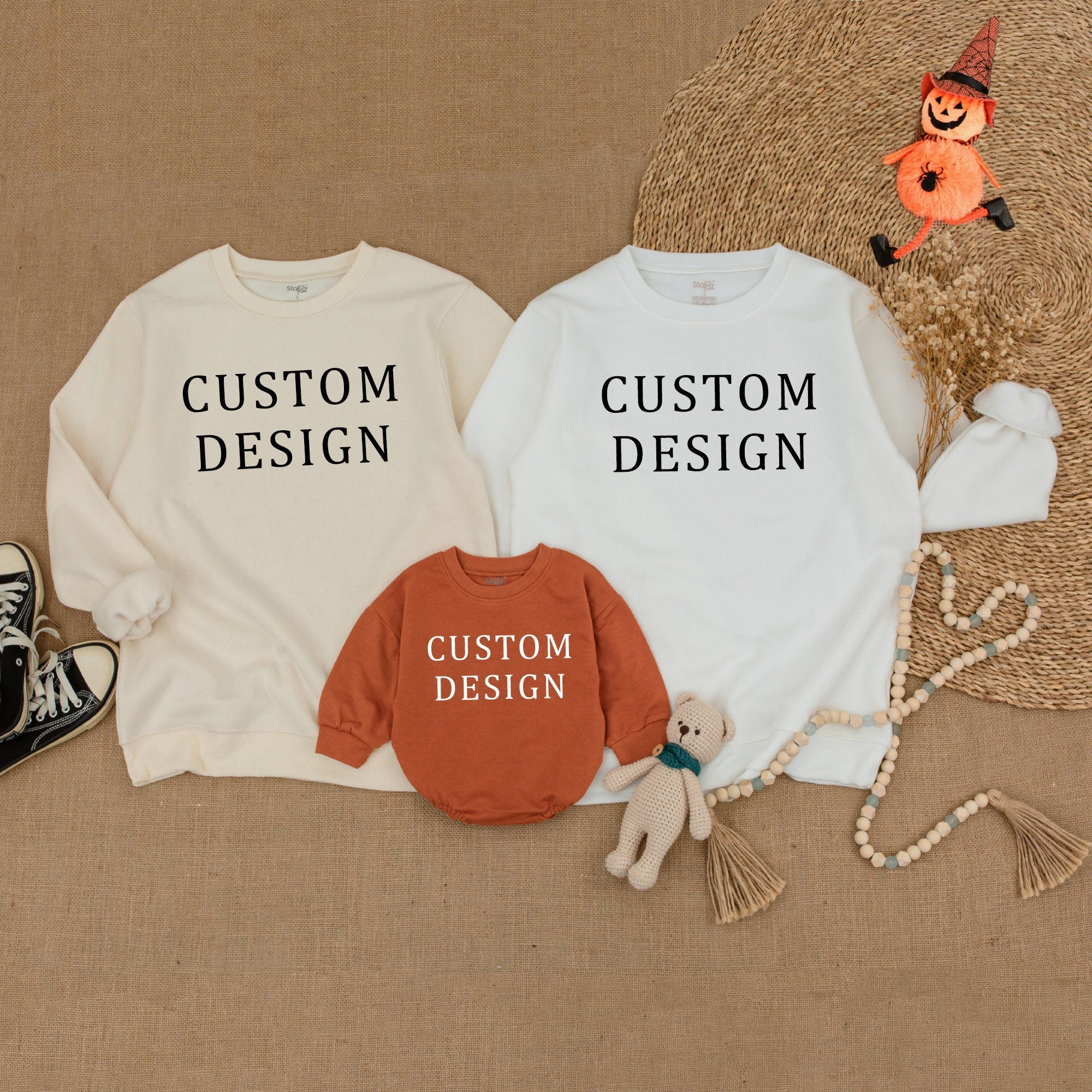 Customized Family Sweatshirts Matching Thanksgiving Halloween Outfits Personalized Mommy and Me Sweaters Fall Holiday Apparel