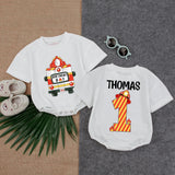 Customized Firefighter 1st Birthday Baby Romper with Name Design Red Fire Truck Toddler Outfit Comfortable Party Gift Boy Celebration