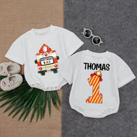 Customized Firefighter 1st Birthday Baby Romper with Name Design Red Fire Truck Toddler Outfit Comfortable Party Gift Boy Celebration