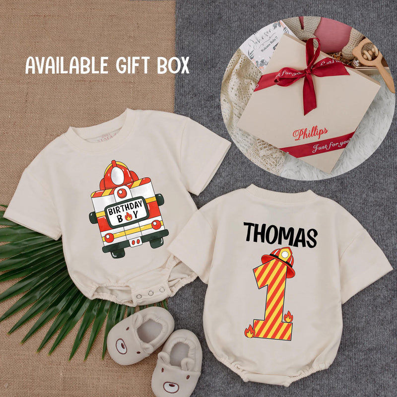 Customized Firefighter 1st Birthday Baby Romper with Name Design Red Fire Truck Toddler Outfit Comfortable Party Gift Boy Celebration
