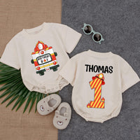 Customized Firefighter 1st Birthday Baby Romper with Name Design Red Fire Truck Toddler Outfit Comfortable Party Gift Boy Celebration