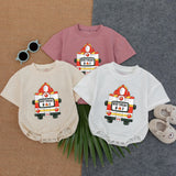 Customized Firefighter 1st Birthday Baby Romper with Name Design Red Fire Truck Toddler Outfit Comfortable Party Gift Boy Celebration