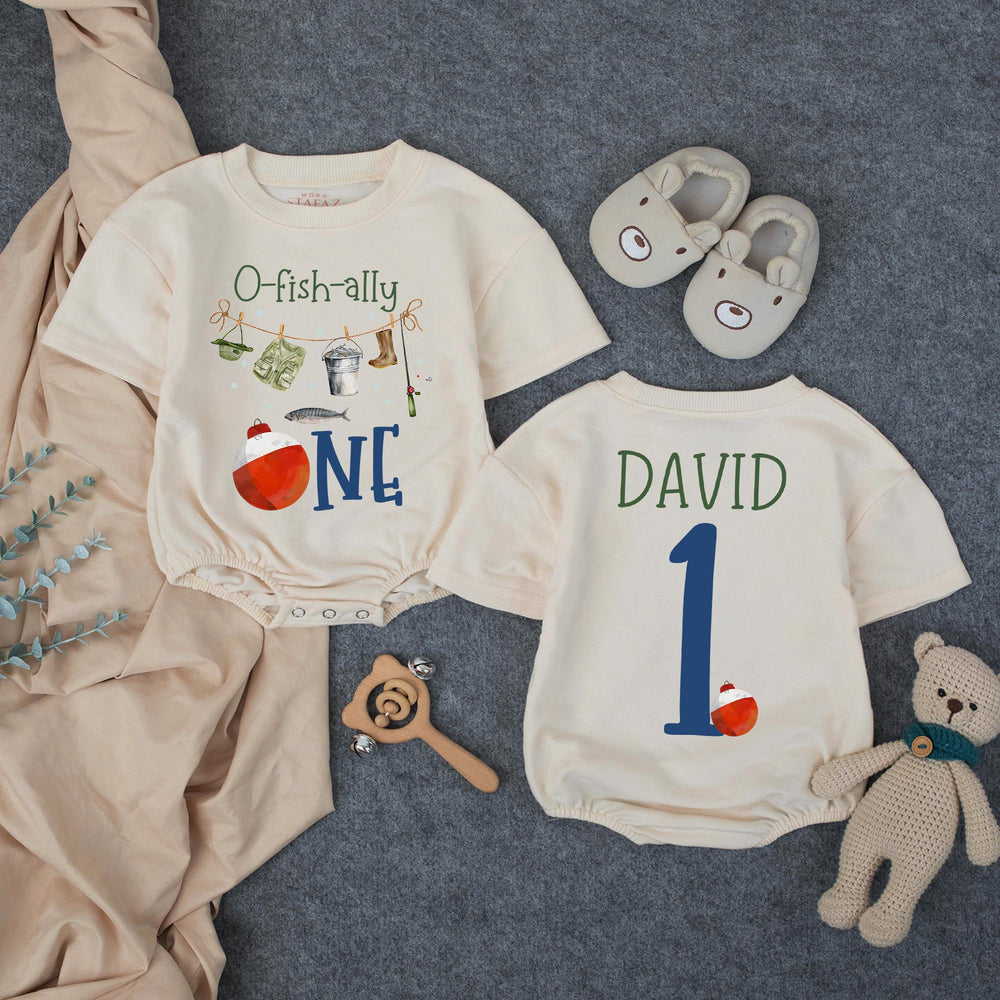 Customized O-Fish-Ally One 1st Birthday Baby Outfit with Fishing Theme, Cake Smash Bubble Romper Personalized Name Cotton Comfortable Gift