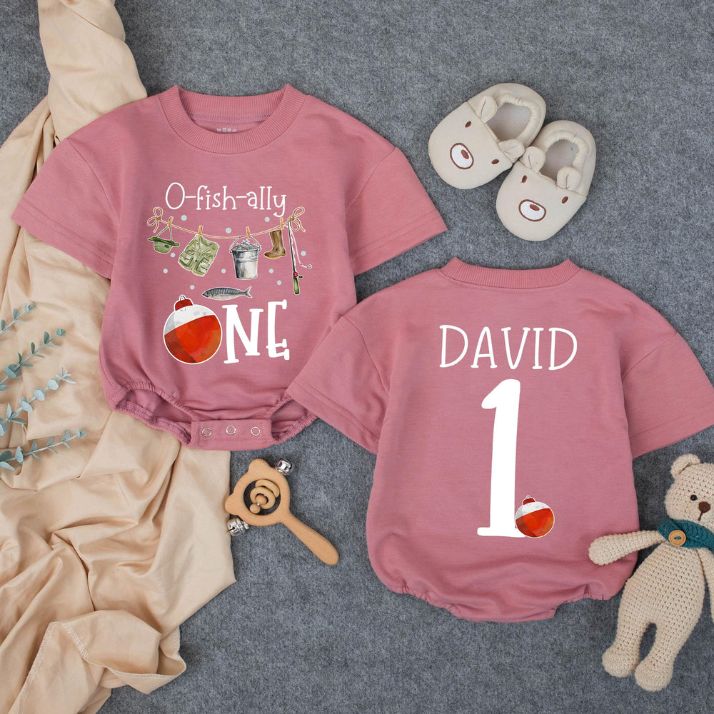 Customized O-Fish-Ally One 1st Birthday Baby Outfit with Fishing Theme, Cake Smash Bubble Romper Personalized Name Cotton Comfortable Gift