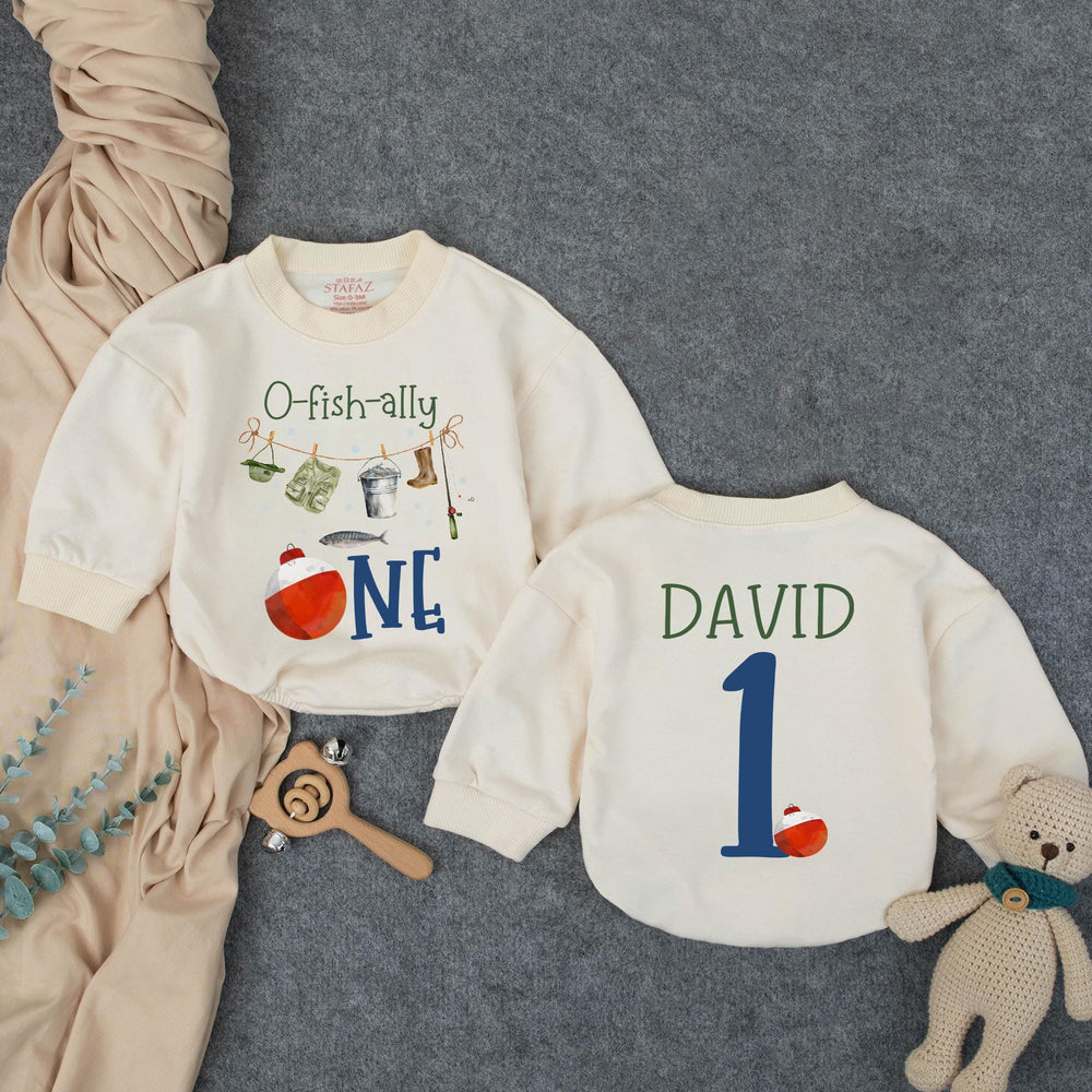 Customized O-Fish-Ally One 1st Birthday Baby Outfit with Fishing Theme, Cake Smash Bubble Romper Personalized Name Cotton Comfortable Gift