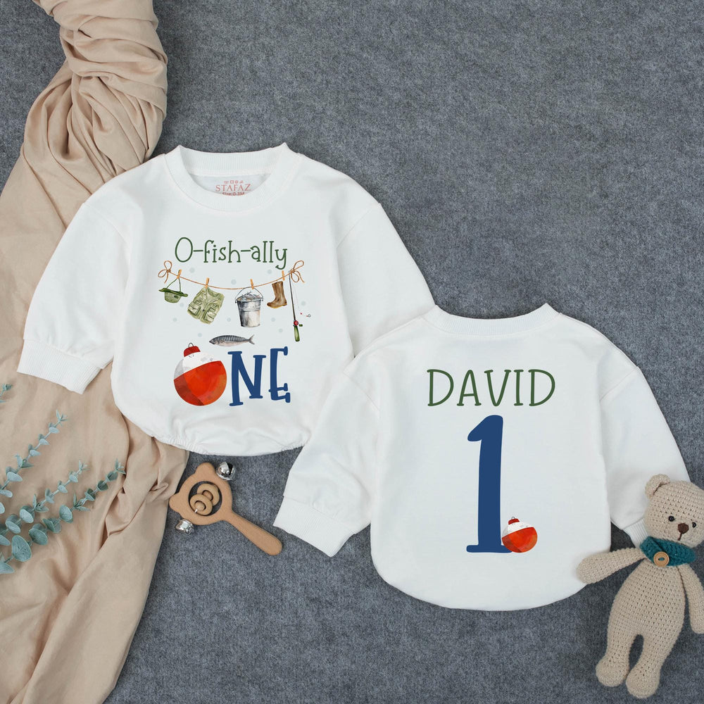 Customized O-Fish-Ally One 1st Birthday Baby Outfit with Fishing Theme, Cake Smash Bubble Romper Personalized Name Cotton Comfortable Gift