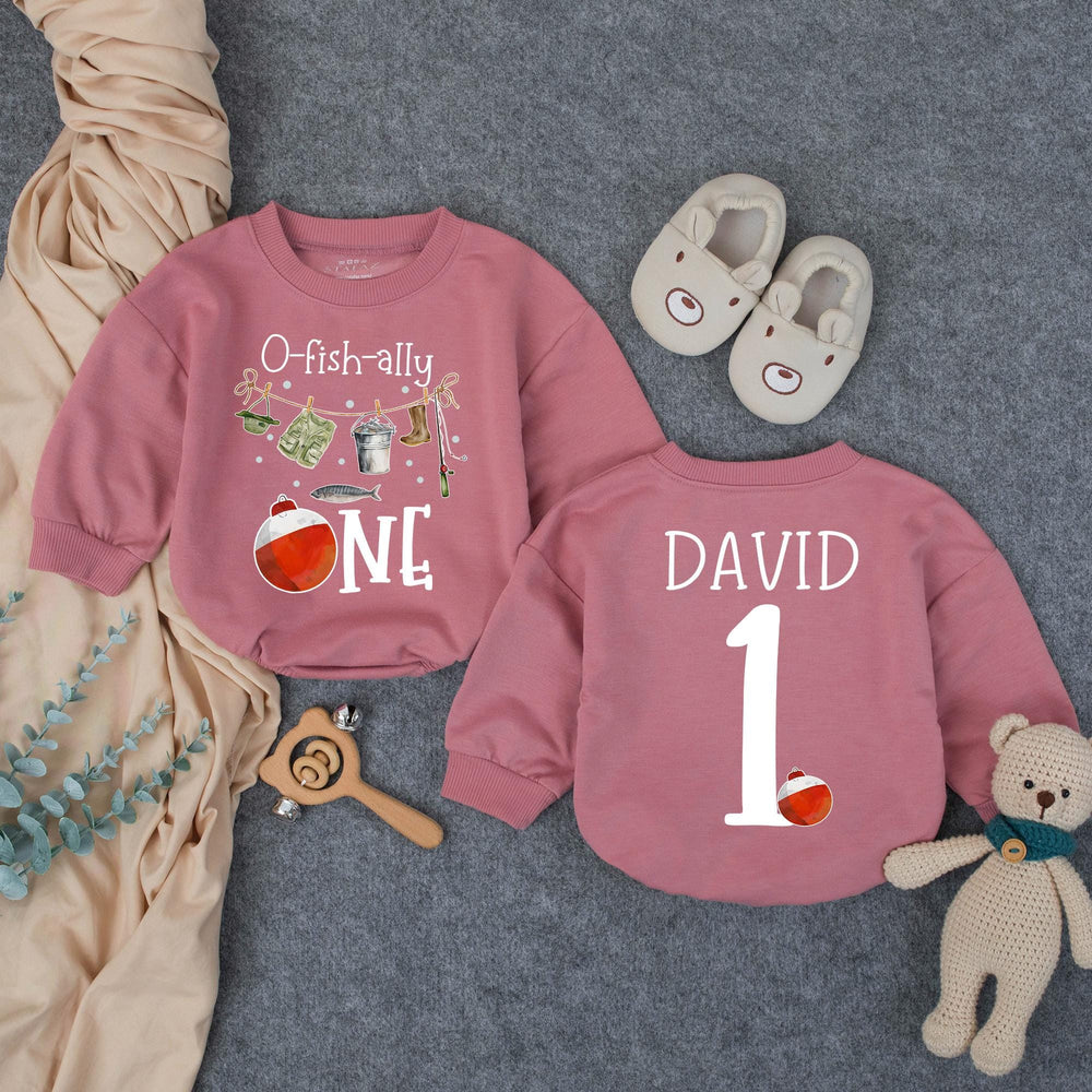 Customized O-Fish-Ally One 1st Birthday Baby Outfit with Fishing Theme, Cake Smash Bubble Romper Personalized Name Cotton Comfortable Gift