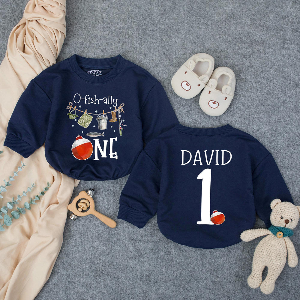 Customized O-Fish-Ally One 1st Birthday Baby Outfit with Fishing Theme, Cake Smash Bubble Romper Personalized Name Cotton Comfortable Gift