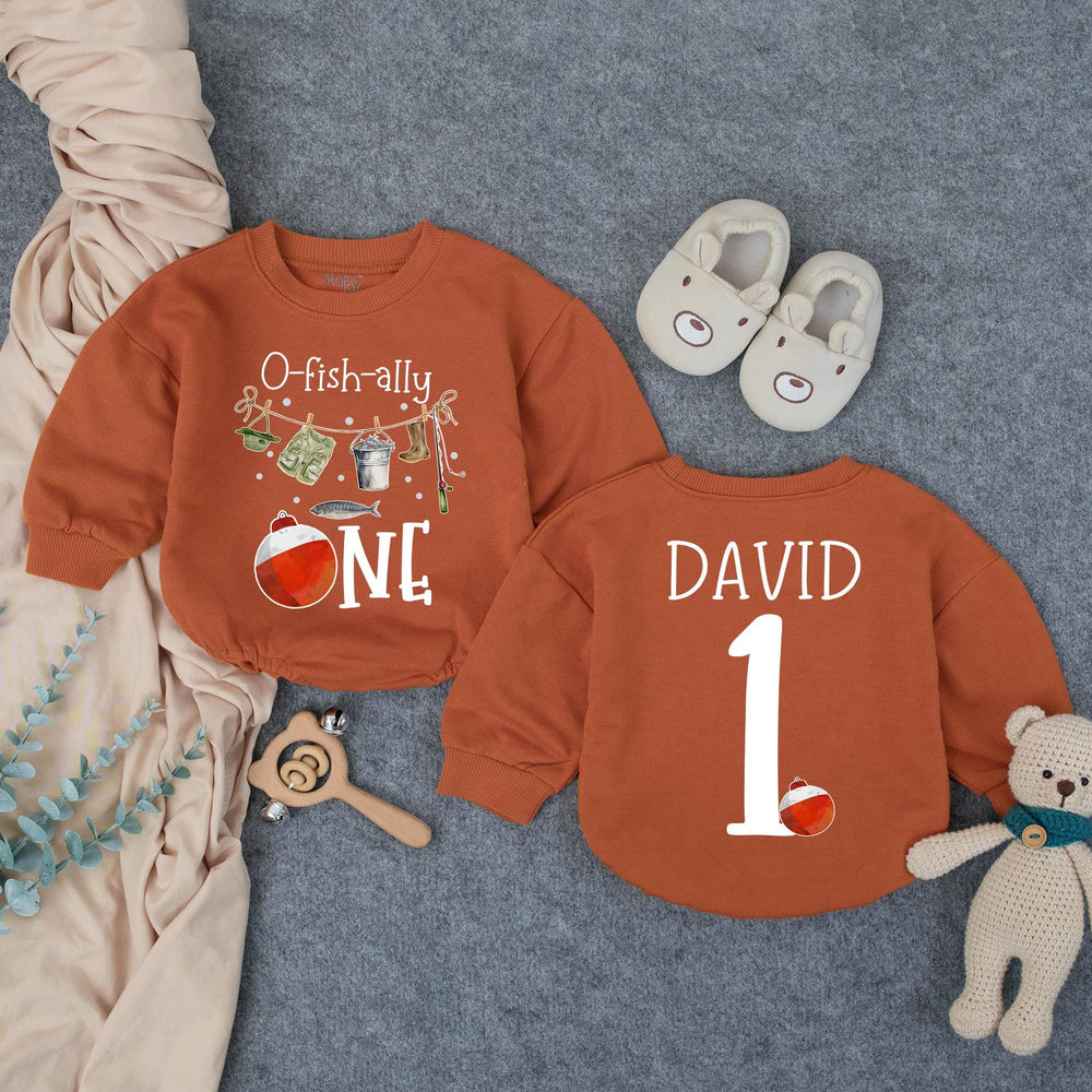 Customized O-Fish-Ally One 1st Birthday Baby Outfit with Fishing Theme, Cake Smash Bubble Romper Personalized Name Cotton Comfortable Gift