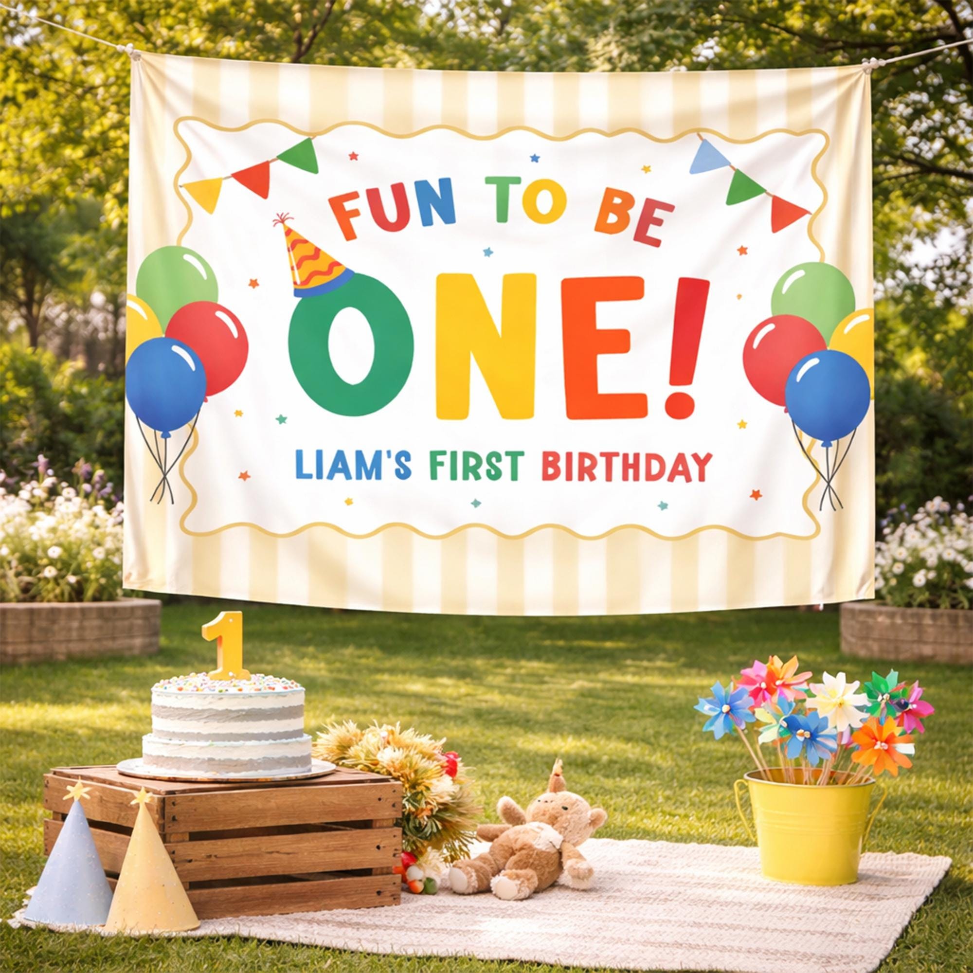Customized Fun to Be One 1st Birthday Silk Banner, Personalized Party Backdrop Decoration for Baby or Toddler Celebration, Keepsake Gift
