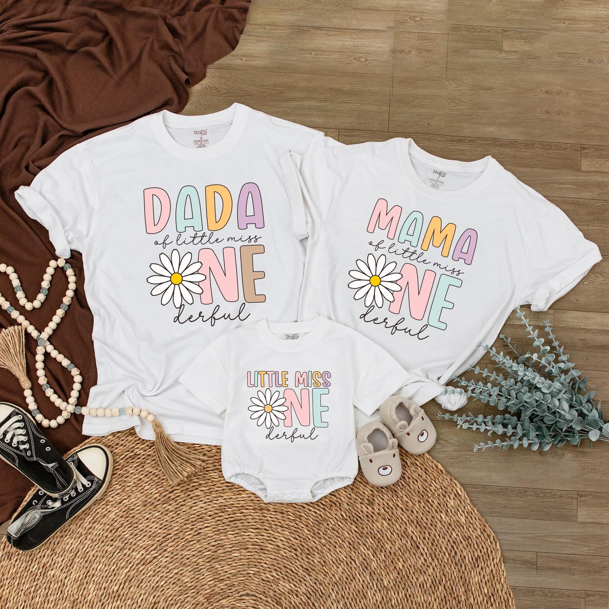 Customized Little Miss Onederful First Birthday Shirts with Daisy Flower Design, Family Matching Outfits, Soft Cotton 1st Birthday Tees