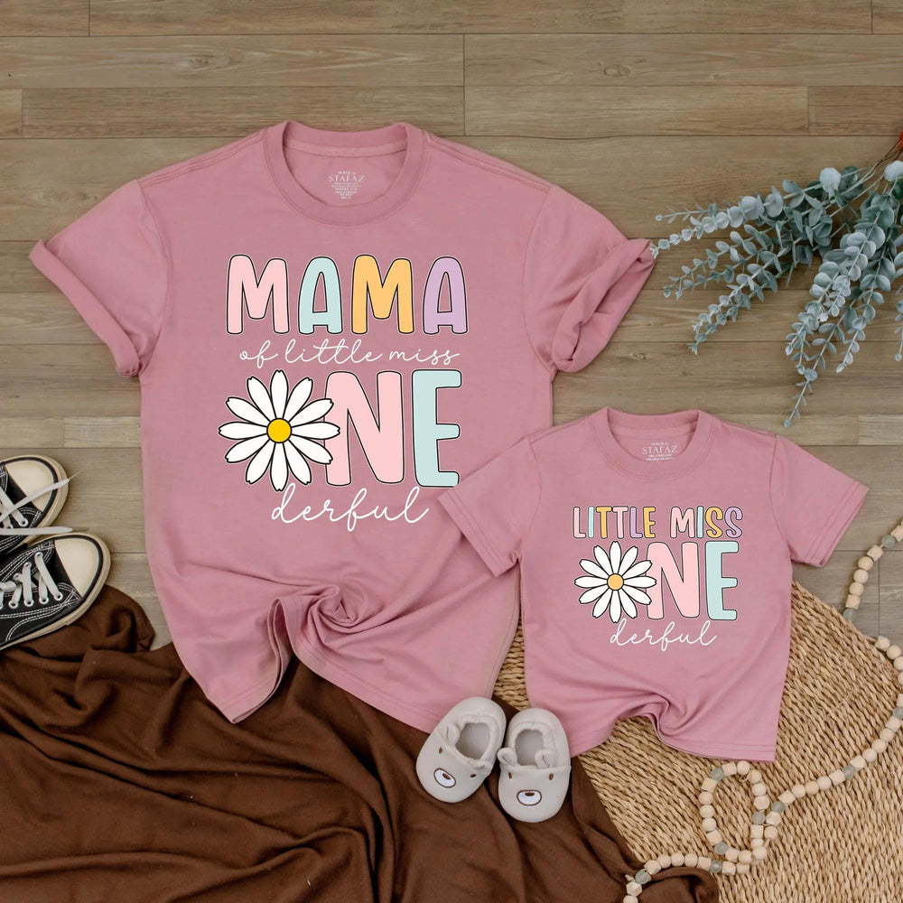 Customized Little Miss Onederful First Birthday Shirts with Daisy Flower Design, Family Matching Outfits, Soft Cotton 1st Birthday Tees