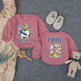 Customized Little Sister Biggest Fan Volleyball Romper Baby Girl Outfit with Name and Number, Game Day Infant Clothes Royal Blue Yellow