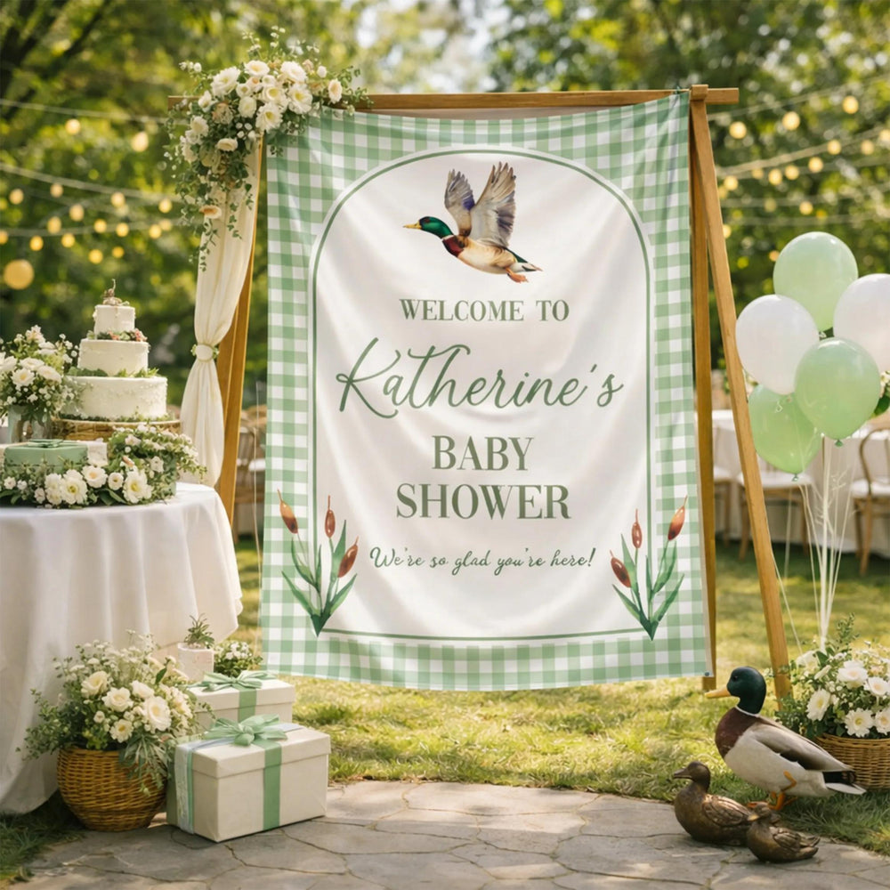 Customized Mallard Duck Baby Shower Gift Set, Southern Boy Silk Welcome Sign, Duck Hunting Baby Bodysuit