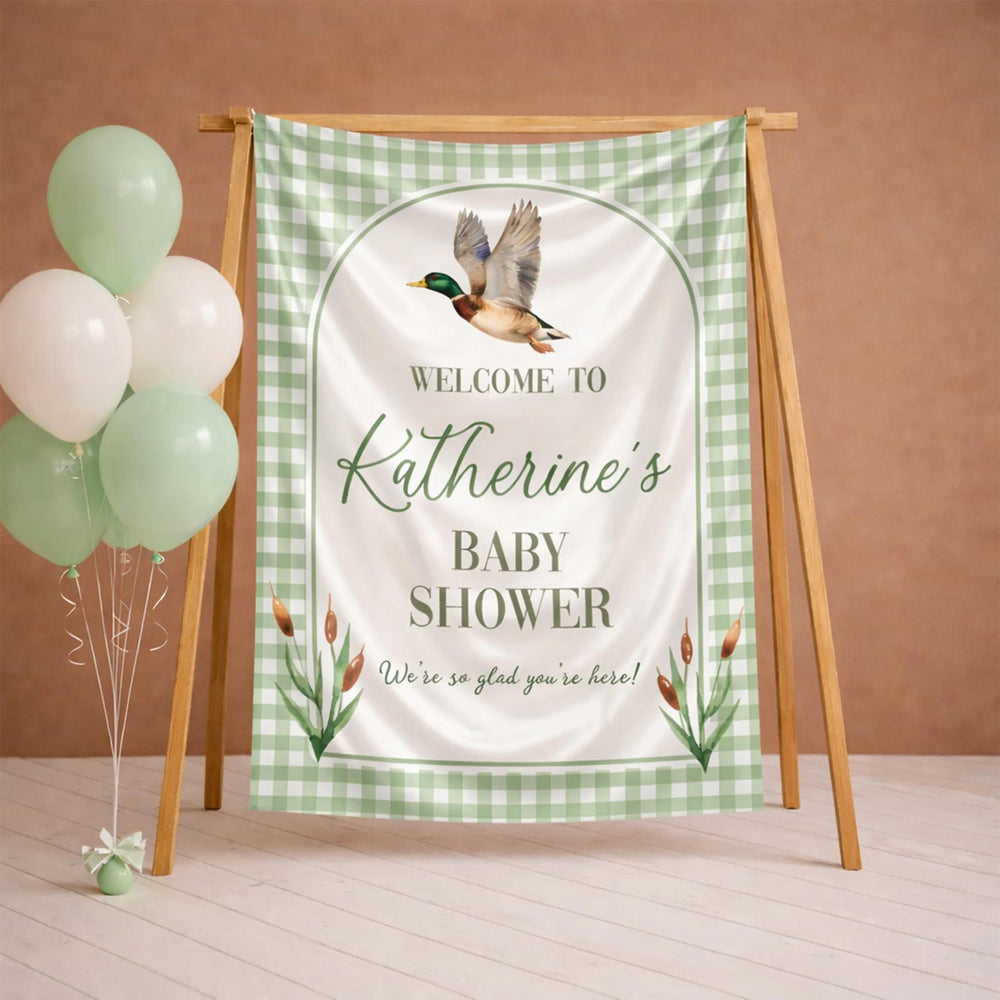 Customized Mallard Duck Baby Shower Gift Set, Southern Boy Silk Welcome Sign, Duck Hunting Baby Bodysuit
