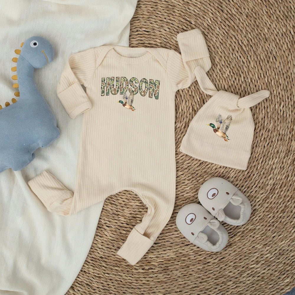 Customized Mallard Duck Baby Shower Gift Set, Southern Boy Silk Welcome Sign, Duck Hunting Baby Bodysuit