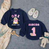 Customized One Duckin’ Cute Bubble Romper for Baby Girls, Groovy First Birthday Outfit with Pink and Brown Design, Soft Cotton Party Clothes