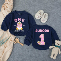 Customized One Duckin’ Cute Bubble Romper for Baby Girls, Groovy First Birthday Outfit with Pink and Brown Design, Soft Cotton Party Clothes