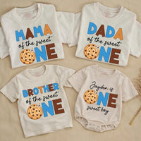 Customized One Sweet Boy Birthday Cookie Outfit Toddler Romper or Family Matching Shirts, Soft Cotton Party Clothes for 1st Celebration