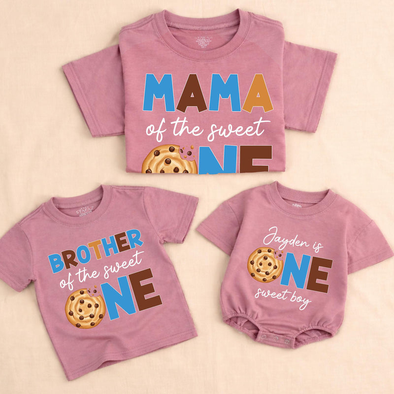 Customized One Sweet Boy Birthday Cookie Outfit Toddler Romper or Family Matching Shirts, Soft Cotton Party Clothes for 1st Celebration