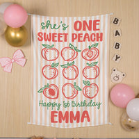 Customized One Sweet Peach 1st Birthday Banner for Baby Girl Party, Peach and Coral Backdrop with Name and Age, Whimsical Celebration Decor