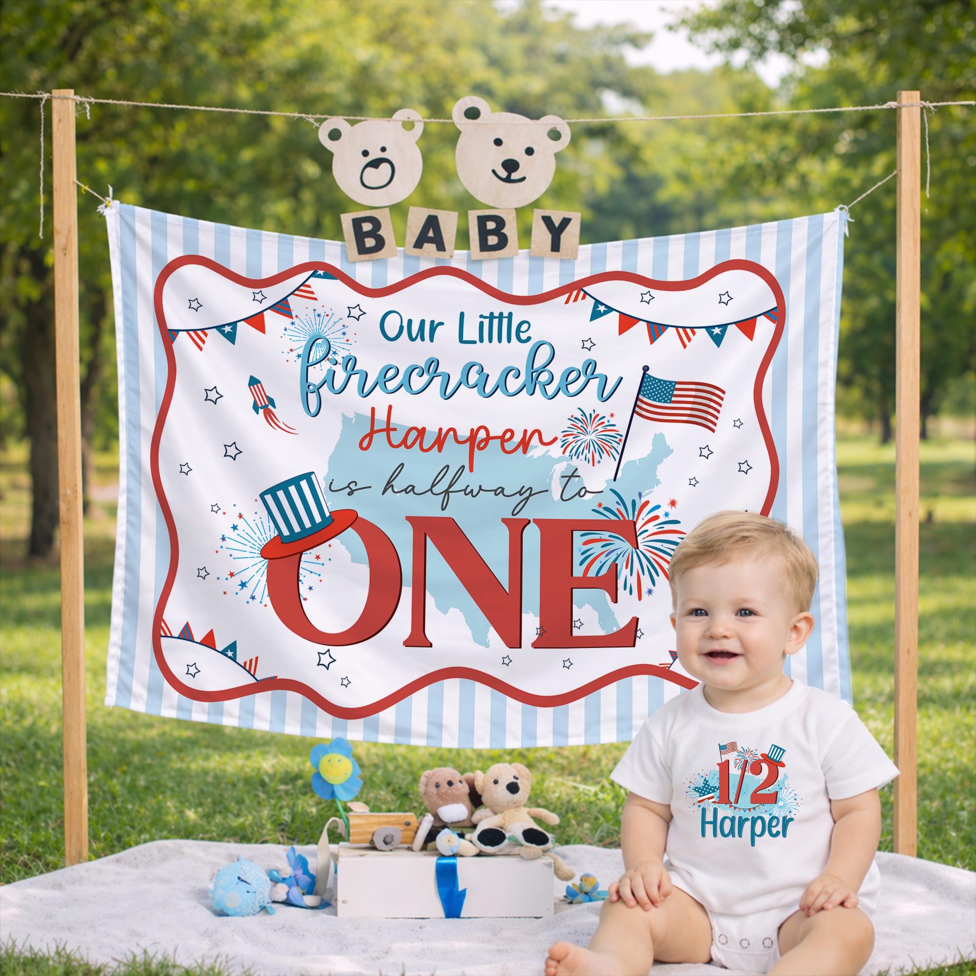 Customized Patriotic Halfway to One Baby Romper, 6 Month Birthday Outfit for 4th of July, Soft Cotton Design, Perfect Milestone Gift