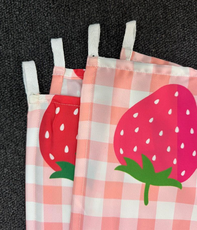 Customized Strawberry Baby Shower Silk Banner with Pink Gingham and Scalloped Border, Girl Baby Shower Decor, Personalized Party Sign