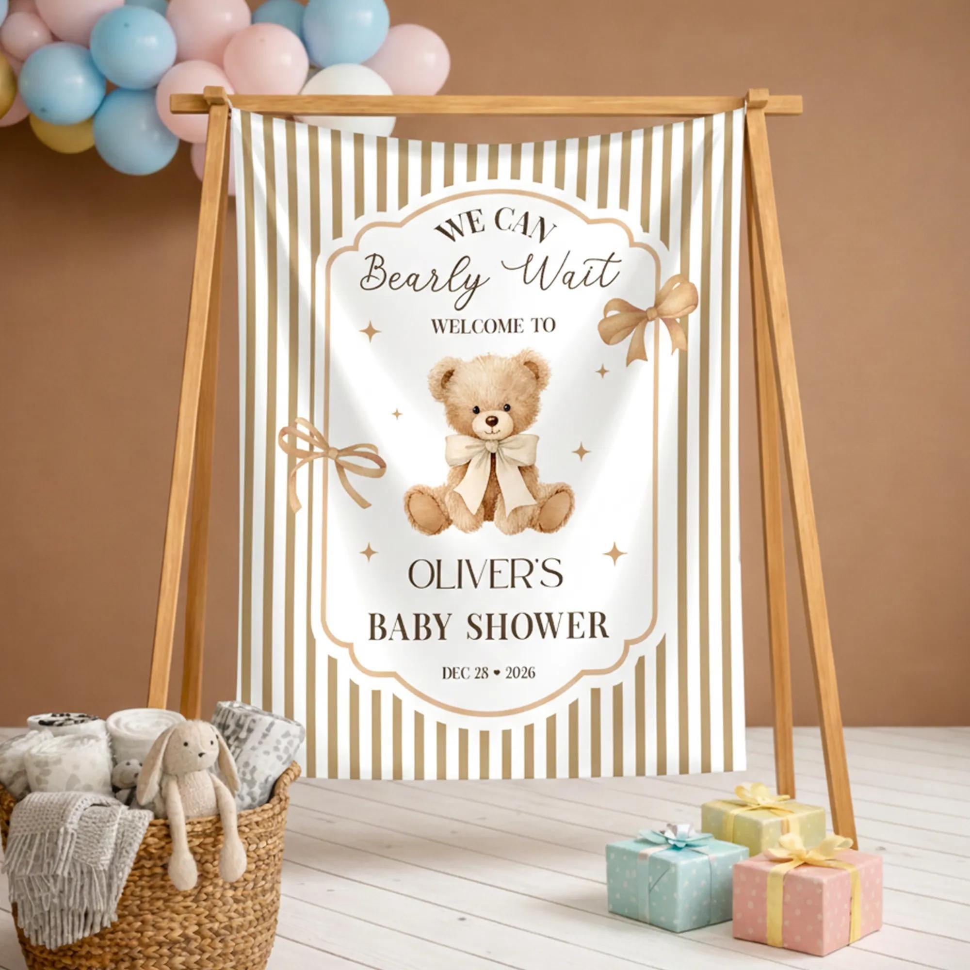 Customized Teddy Bear Baby Shower Welcome Sign with Name and Date Baby Shower Party Entrance Decor Cute Personalized Keepsake Gift