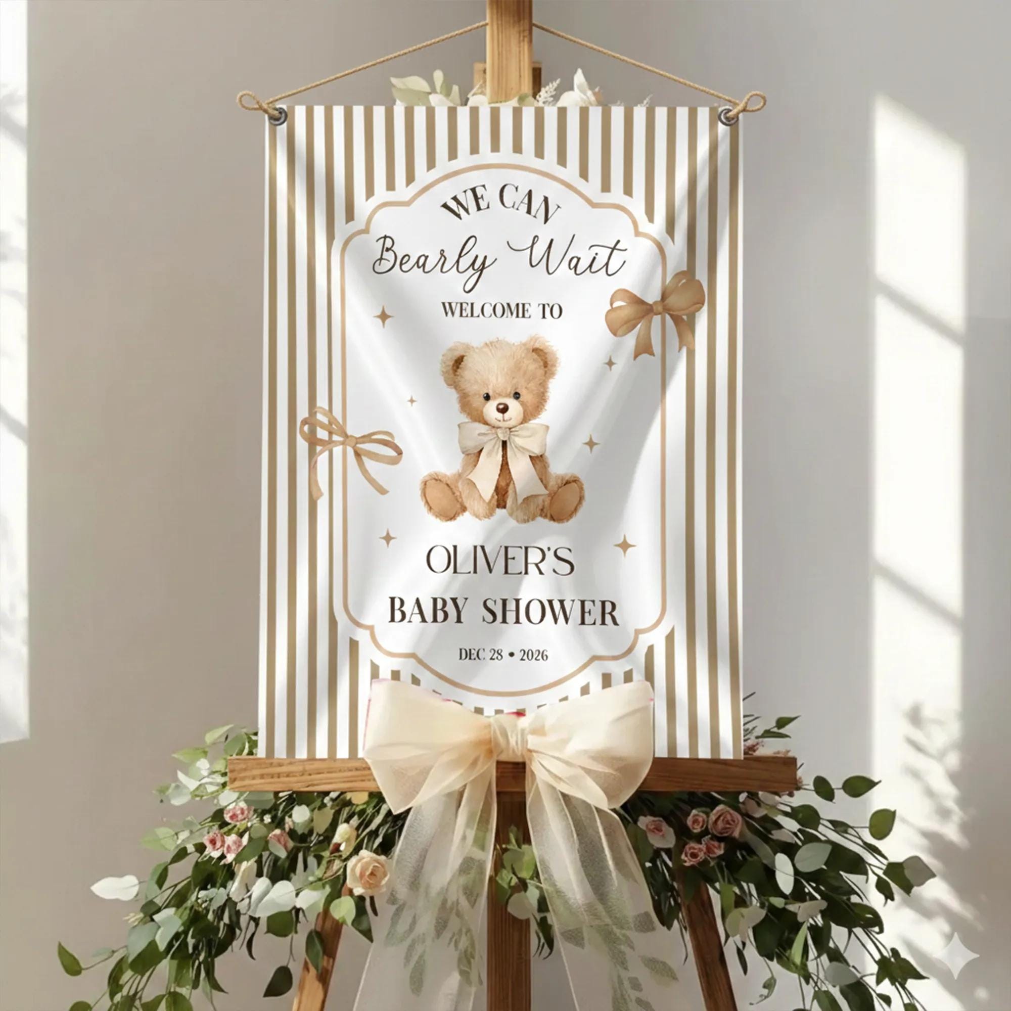 Customized Teddy Bear Baby Shower Welcome Sign with Name and Date Baby Shower Party Entrance Decor Cute Personalized Keepsake Gift