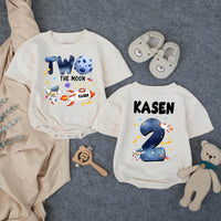 Customized Two the Moon Birthday Romper with Astronaut and Rocket Space-Themed 2nd Birthday Outfit for Baby or Toddler Party Gift