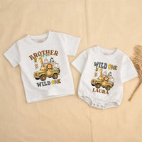 Customized Wild One Safari Family Shirts and Baby Romper, Zoo 1st Birthday Outfit with Cartoon Animals, Soft Cotton Party Clothes Gift