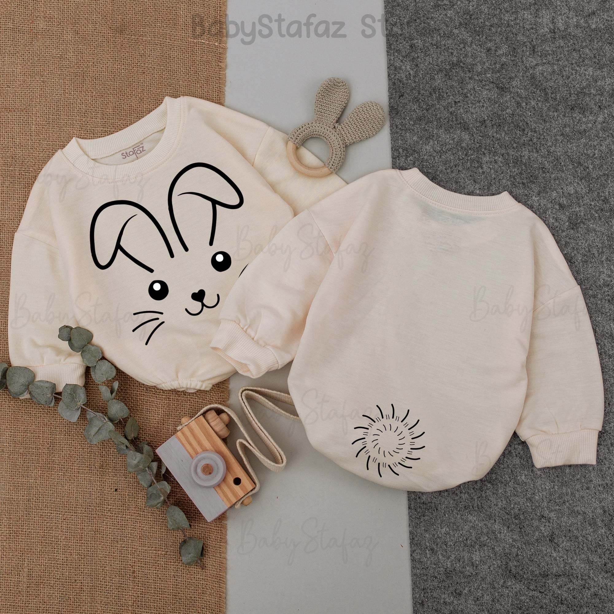 Cute Bunny Face Baby Romper with Ears Soft Cotton Easter Gift Infant Outfit Charming Tail Design Baby Shower Present
