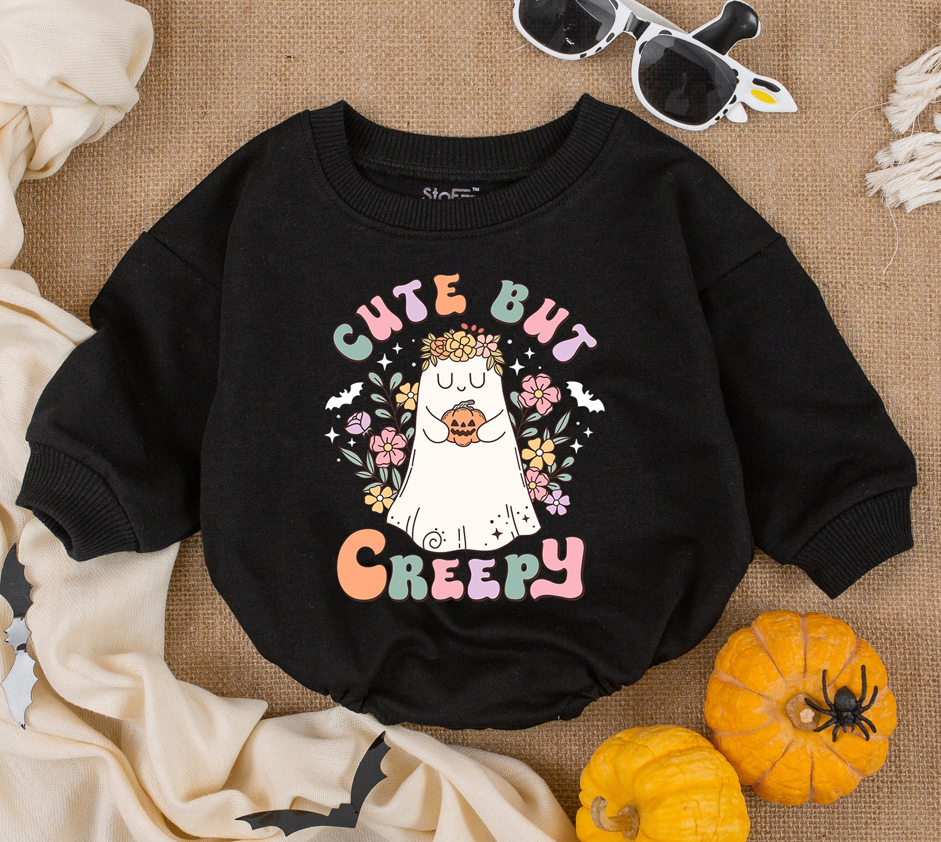 Cute But Creepy Baby Romper Toddler Halloween Outfit Ghost Crown Flowers Soft Cotton Newborn Fall Birthday Party Look