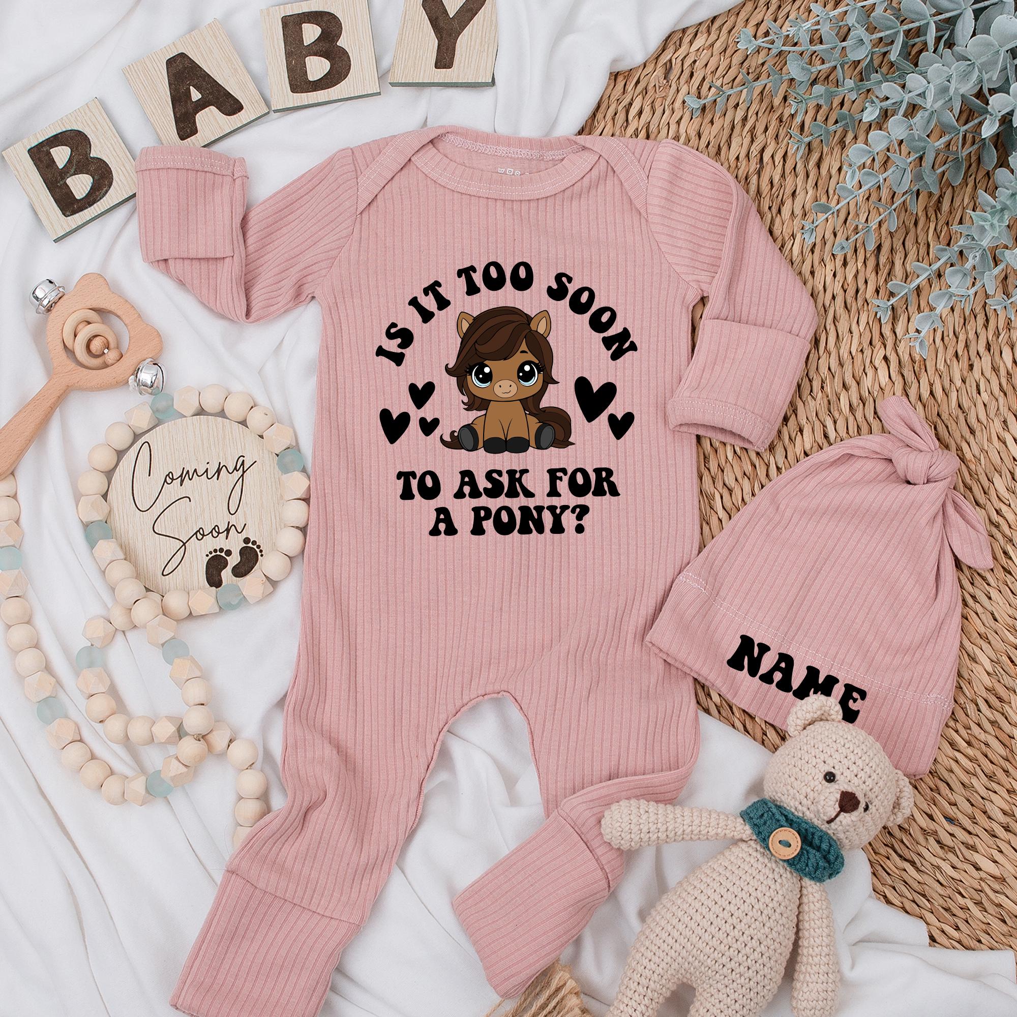 Cute Cartoon Pony Baby Bodysuit Country Western Theme Newborn Gift Set Custom Name Option Soft Cotton Outfit Baby Announcement