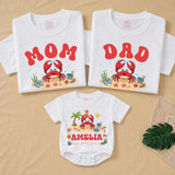 Cute Crab Family Matching Shirts and Baby Romper with Custom Name, Beach-Themed 1st Birthday Outfit for Kids and Parents