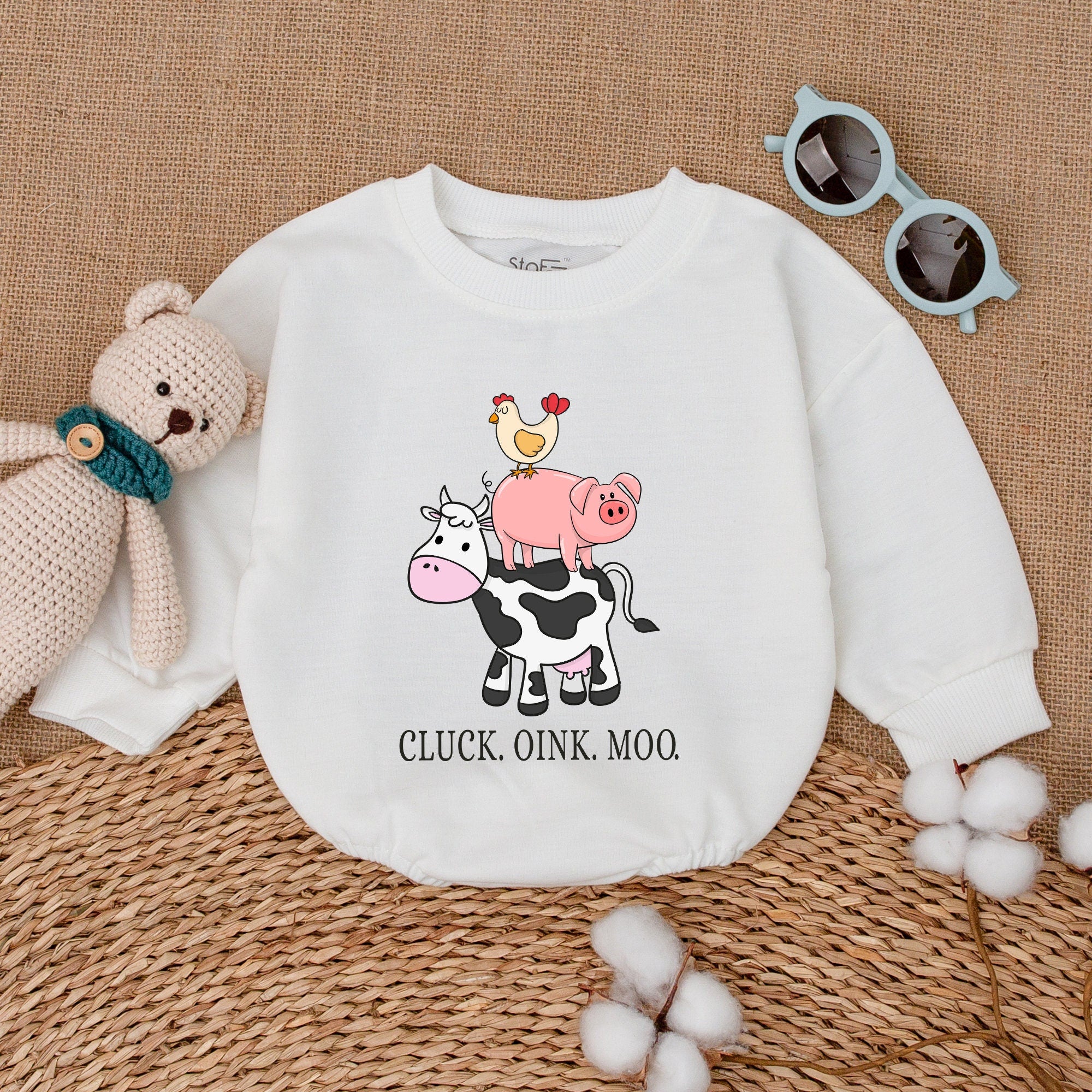 Cute Farm Animals Baby Romper Cluck Oink Moo Bodysuit Playful Barnyard Infant Outfit Western Style Soft Cotton Gift