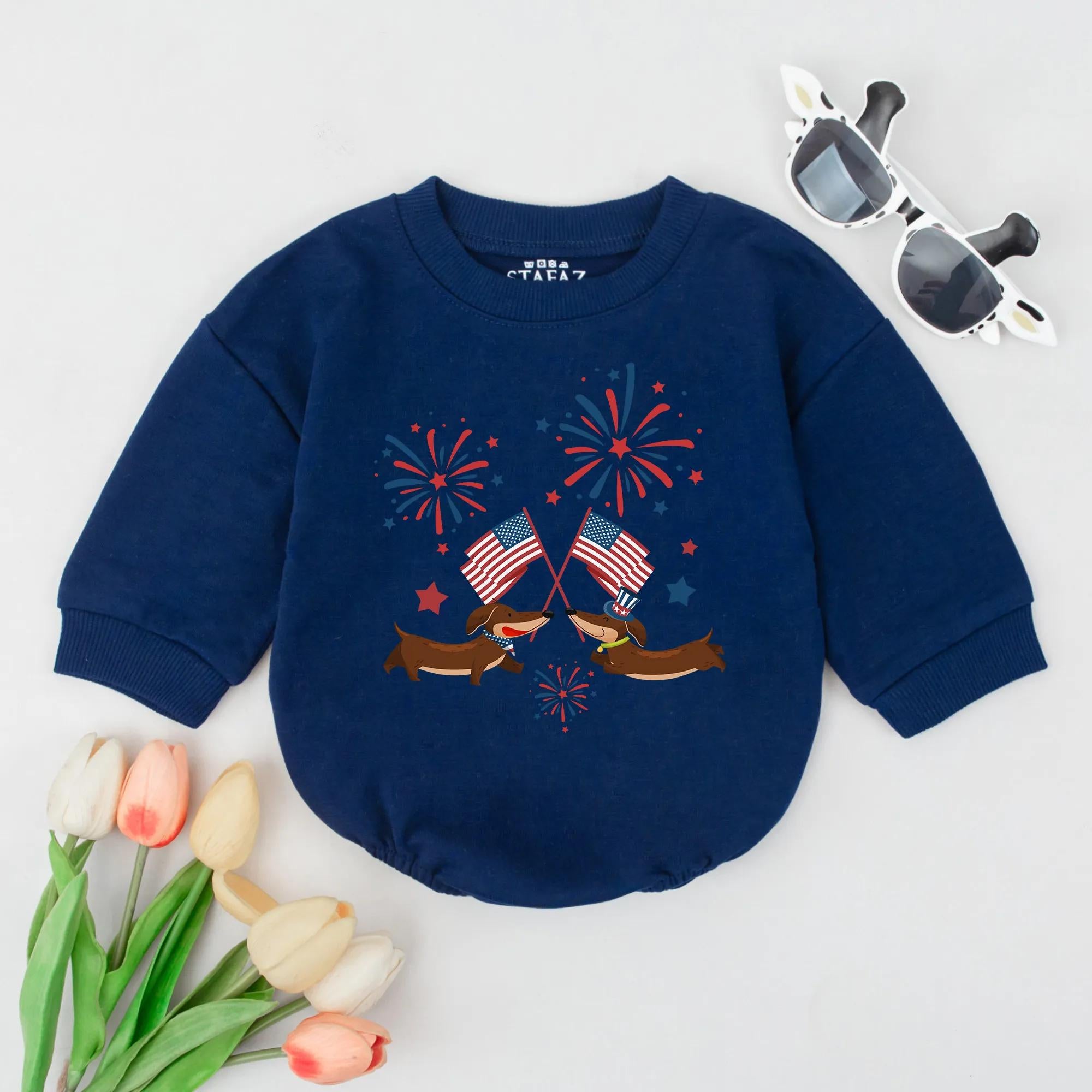 Cute Fourth of July Baby Romper with Patriotic Dachshund Design Infant Outfit for Dog Lovers Festive USA Baby Clothes Holiday Gift