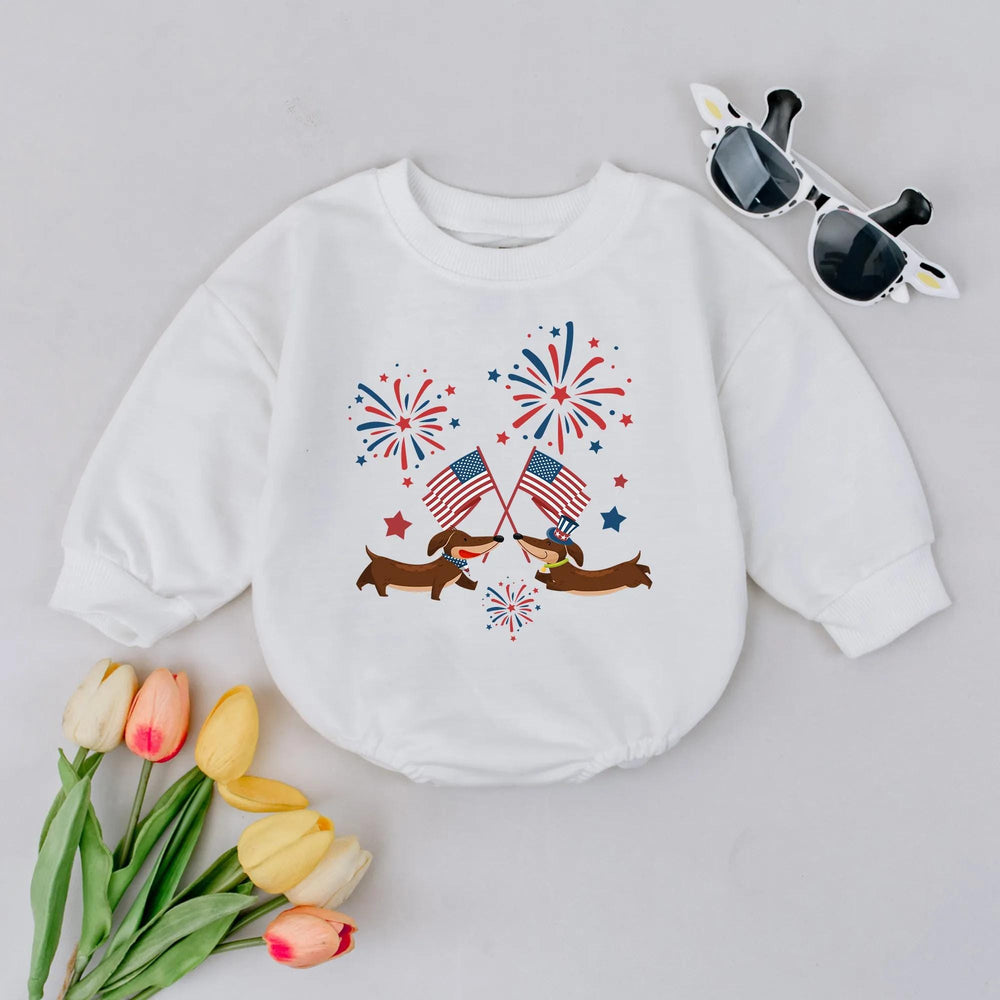 Cute Fourth of July Baby Romper with Patriotic Dachshund Design Infant Outfit for Dog Lovers Festive USA Baby Clothes Holiday Gift