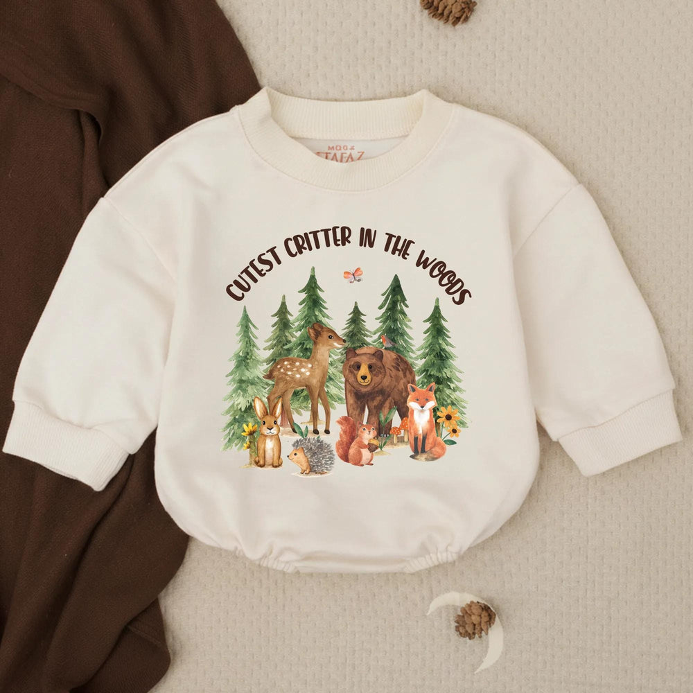 Cutest Critter in the Woods Baby Romper with Woodland Animals Design, Newborn Infant Outfit, Soft Cotton Baby Shower Gift, Forest Theme