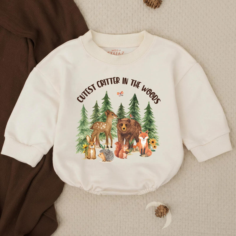 Cutest Critter in the Woods Baby Romper with Woodland Animals Design, Newborn Infant Outfit, Soft Cotton Baby Shower Gift, Forest Theme