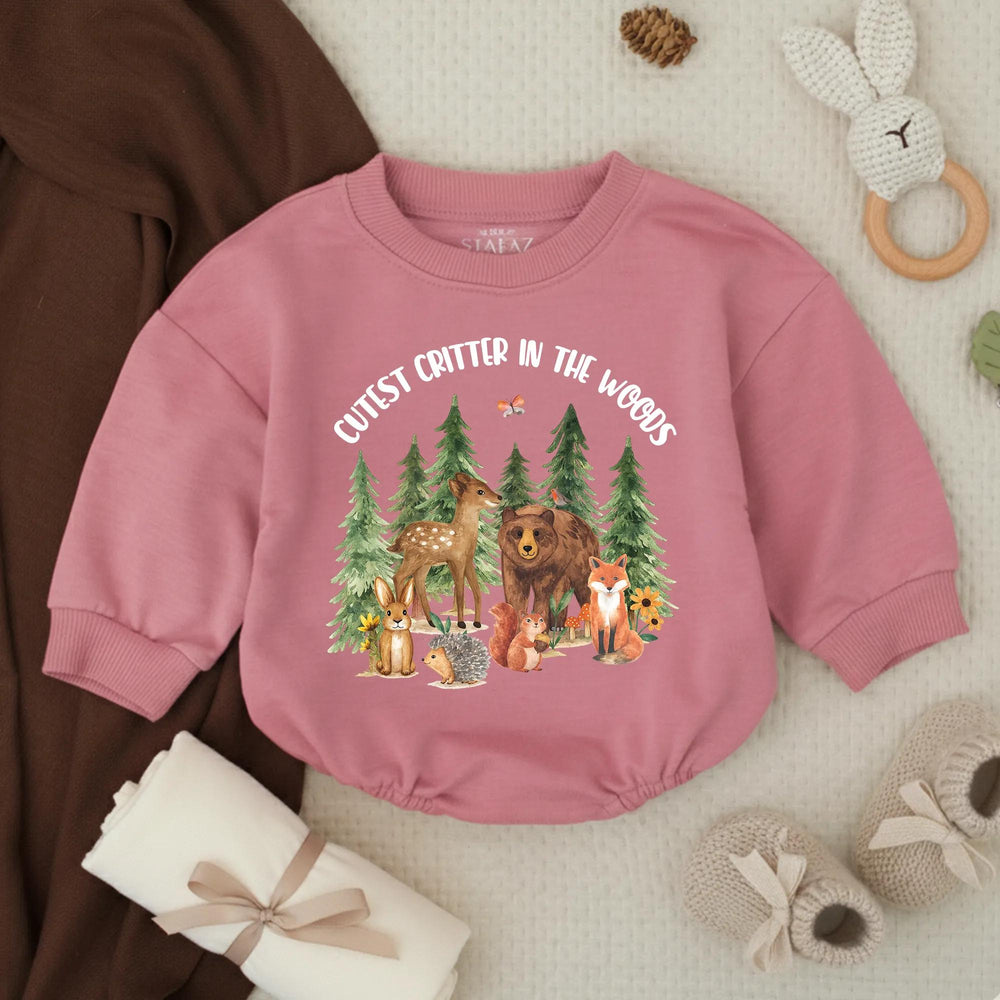Cutest Critter in the Woods Baby Romper with Woodland Animals Design, Newborn Infant Outfit, Soft Cotton Baby Shower Gift, Forest Theme