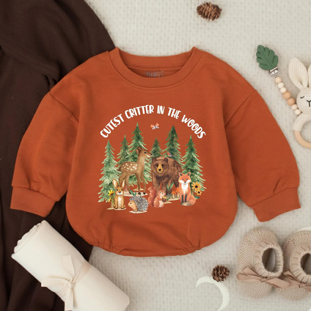 Cutest Critter in the Woods Baby Romper with Woodland Animals Design, Newborn Infant Outfit, Soft Cotton Baby Shower Gift, Forest Theme