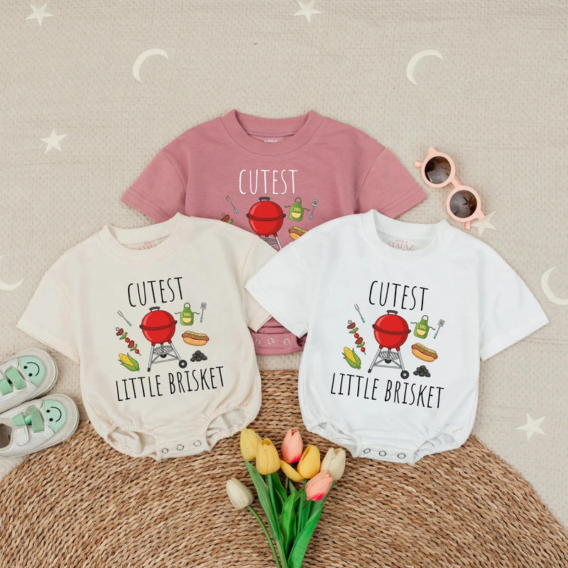 Cutest Little Brisket Cotton Baby Romper with BBQ Design, Fun Texas Girl Outfit, Whimsical Southern Baby Shower Gift for Infants