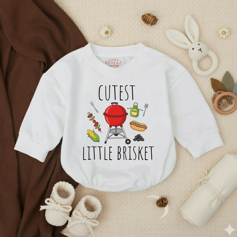 Cutest Little Brisket Cotton Baby Romper with BBQ Design, Fun Texas Girl Outfit, Whimsical Southern Baby Shower Gift for Infants