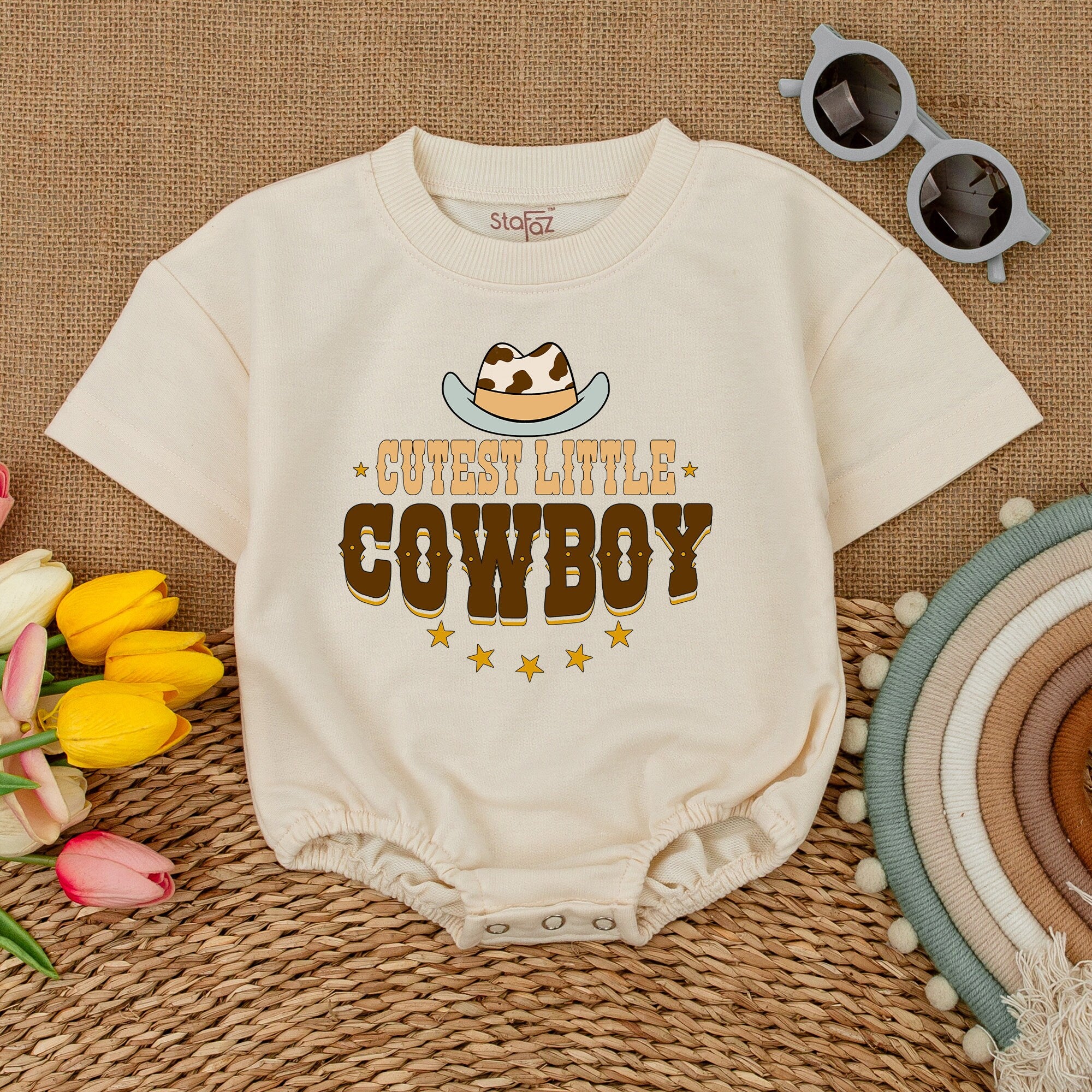 Cutest Little Cowboy Romper Vintage Western Baby Bodysuit Retro Style Gender Neutral Infant Gift Soft Cotton Comfortable Outfit